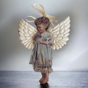 Bradford  Editions Heavens Little Angel Garden Miracle Ornament Porcelain 5”